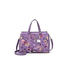 Carry your essentials in style with this Mellow World Stellan Floral Print satchel bag. Carry your essentials in style with this Mellow World Stellan Floral Print satchel bag. DETAILS 10"H x 13"W x 5"D Handle: 5.5-in. drop Strap length: 37-in. - 42-in. Removable/adjustable crossbody strap Zipper closure Gold-tone hardware Interior: 1 zip pocket, 2 slip pockets Exterior: 1 zip pocket in the backCONSTRUCTION & CARE Faux Leather Polyester lining Spot clean Imported Size: One Size. Color: Lavender. Accessories Guide, Bag Details, Satchel Bag, Crossbody Strap, Satchel Bags, In Style, Zip Pockets, Satchel, Gold Tones