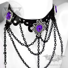 Amethyst Queen Black Lace Necklace With Purple and White - Etsy Bulgaria Purple Party Jewelry With Adjustable Chain, Purple Gothic Jewelry For Formal Occasions, Gothic Purple Jewelry For Formal Occasions, Gothic Purple Metal Jewelry, Gothic Black Amethyst Jewelry, Purple Gothic Necklace For Party, Gothic Purple Necklace For Party, Black Lace Necklace, Queen Black