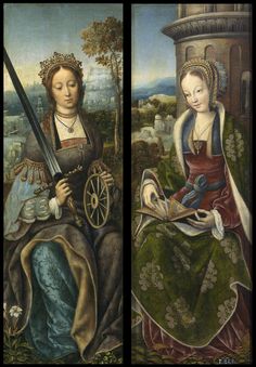 1510-1520 Master of Frankfurt - St. Catherine, St. Barbara (wings of tryptich) Museo del Prado, Madrid Paintings Of Women, St Barbara, St Catherine, Historical Art, Classical Art, Sacred Art