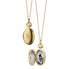 "Anna" Petite 18K Gold Locket Necklace | Monica Rich Kosann Luxury Classic Pendant Locket Necklace, Luxury Women's Pendant Locket Necklace, Gold Jewelry With Polished Oval Pendant, Luxury Personalized Medallion Necklace, Luxury Yellow Gold Oval Link Necklace, Yellow Gold Oval Link Necklace With Polished Finish, Luxury Oval Gold Jewelry, Polished Yellow Gold Oval Link Necklace, Luxury Oval Locket Jewelry