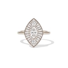 Unique Marquise Art Deco Diamond Mosaic Engagement Ring | Berlinger Jewelry Mosaic Engagement Ring, Mosaic Ring, 2nd Wedding, Marquise Diamond Ring, Leaving Room, Diamond Mosaic, Classic Engagement Rings, Baguette Cut Diamond, Marquise Diamond