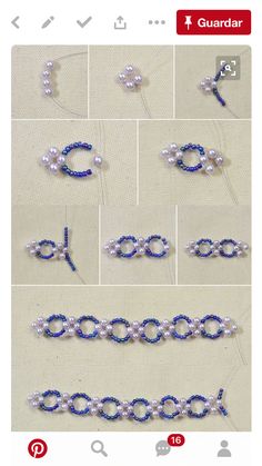 the instructions for making beaded bracelets with pearls and beads on them are shown