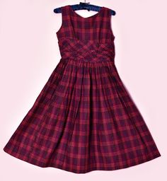 "🌸 RED PLAID SUN DRESS ------------------------------------------- Vintage cotton red & black dress from the 1940's to early 1950's. Side metal red zipper, unlined. No signs it was ever used. It's a small size so please make sure inches are goo. Compare to a dress you have now. Unlined. Rich red & black colors. It has a slight deep red/purple on part of the design. These dresses are becoming so hard to find anymore. Especially in this rare condition. 🌼I have LAY-A-WAY! - just ask CONDI Retro Plaid Dresses For Vintage Fashion, Retro Plaid Fitted Vintage Dress, Fitted Retro Vintage Dress For Picnic, Fitted Retro Plaid Vintage Dress, Fitted Plaid Retro Vintage Dress, 1950s Red Lined Dress, 1950s Style Red Lined Dress, Vintage Fitted Dress For Picnic, Vintage Lined Plaid Dress