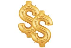 the letter s is made out of gold foil balloons and sits in the shape of a dollar sign