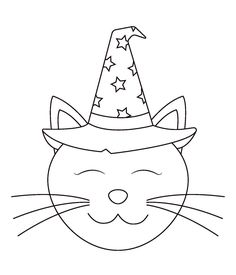 a cat wearing a party hat with stars on it's head coloring pages for kids