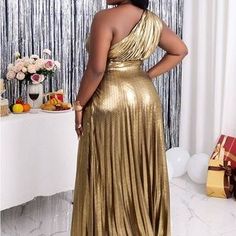 Dresses | Plus Size Gold Metallic Party Formal Evening Holidays Dress | Poshmark Pleated Dress Pattern, Accordion Dress, Gold Cocktail Dress, Dress Sleeve Length, Plus Size Party Dresses, Skirt Pleated, Metallic Fabric, Metallic Dress, Sleeveless Maxi Dress