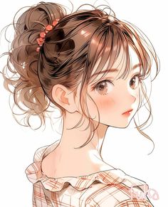 a drawing of a girl with her hair in a bun