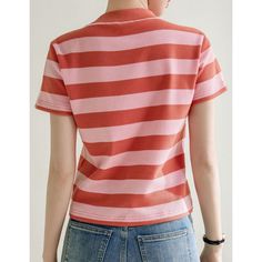 Summer Stripe Teen Girl Shirt  Material: 95%Cotton+5%Spandex  Style: Teen Girl Shirt Size: S, M, L, XL, 2XL, Color: Pink  Occasion: Outdoor, Daily,  Vacation Striped Cotton V-neck Shirt, Striped V-neck Cotton Shirt, Retro Stretch V-neck Top, Trendy Crew Neck Pink Blouse, Cute Pink Collared Top, Summer Stretch Collared Tops, Collared Stretch Tops For Summer, Pink Collared Tops For Spring, Pink Retro Stretch Top