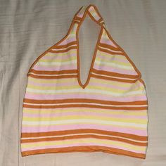 Kendall & Kylie Tropical Striped Sweater Halter Top In Orange, Pink, Yellow From Pacsun Size Women’s Large New With Tags Striped Halter Top, Kendall Kylie, Kendall + Kylie, Striped Sweater, Orange Pink, Pacsun, Orange Yellow, Color Orange, Halter Top