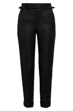 Inspired by classic formalwear, these richly textured hopsack pants are impeccably tailored in slim fit with tapered legs." 29" inseam; 14" leg opening; 9 1/2" front rise; 15" back rise (size 34 IT) Zip fly with hook-and-bar closure Adjustable waist tabs Lined 98% viscose, 2% polyamide Dry clean Made in Italy Designer Clothing Tapered Pants, Tapered Legs, Formal Wear, Tom Ford, Designer Clothing, Dry Clean, Ford, Nordstrom, Slim Fit