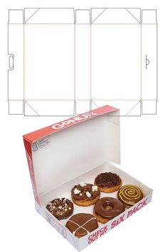 6 pack donuts box, 12 pack donuts box Donuts Packaging, Disney Desserts, Egg Packaging, Doughnut Shop, Food Box Packaging, Drinks Packaging Design, Bakery Branding