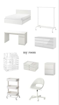 white furniture is shown with the words my room above it