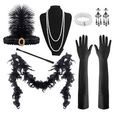 Season:All Seasons; Look After Me:Hand wash; Gender:Women's; What's in the box:Wristlet,Neckwear,Waist Belt,Headwear,Gloves; Types:Flapper Headband; Holiday:Masquerade,New Year; Style:The Great Gatsby; Occasion:Halloween; Material:Chrome,Plastic,Spandex; Age Group:Adults'; Characters:Charleston,The Great Gatsby; Listing Date:12/08/2021 The Great Gatsby Accessories, The Great Gatsby Women Outfits, 1920s Outfit Ideas Women, 1920’s Costume, Old Hollywood Accessories, The Great Gatsby Outfit Ideas Women, Great Gatsby Quince, Flappers 1920s Costume, 1920s Woman Fashion