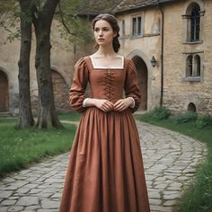 Women's Medieval Brown Dress Long Sleeve Renaissance Gown Minimalist Vintage Style Maxi Dress Elegant Cosplay and LARP Costume - Etsy