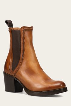 Jean Chelsea Boots for Women | The Frye Company Camel Boots, The Frye Company, Walk In My Shoes, Frye Boots, Boots For Women, Chunky Heel, Chunky Heels, V Shape, Sleek Design