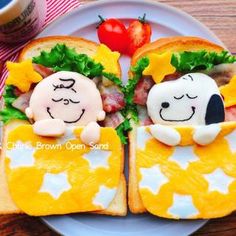 two sandwiches made to look like cartoon characters