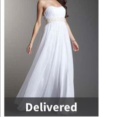 Brand New Elegant Summer Gown For Debutante Ball, Elegant Summer Debutante Ball Gown, Summer Debutante Ball Gown, Elegant White Chiffon Gown, Elegant Summer Dress For Debutante Ball, Elegant Maxi Dress With Empire Waist For Prom, Spring Evening Wedding Dress With Sweetheart Neckline, Empire Waist Dresses For Prom Season, Maxi Length Bridesmaid Wedding Dress For Prom Season