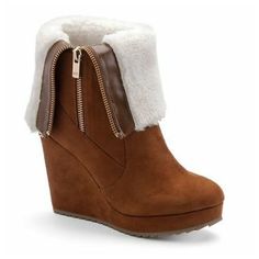 Nib Women's Juicy Couture Fold-Over Wedge Kasia Nikita Boots Victoria Abby Cognac Product Details With A Lining Made Of Faux-Shearling And A Fold-Over Shaft, These Women's Juicy Couture Boots Are Sure To Get Noticed. Shoe Features Faux-Shearling Lined Shoe Construction Microsuede Upper Faux-Shearling Lining Tpr Outsole Shoe Details Round Toe Zipper Closure Padded Footbed 4-In. Heel 1-In. Circumference Chic Winter Wedge Boots With Reinforced Heel, Chic High Heel Wedge Boots For Winter, Chic Ankle-high Winter Wedge Boots, Chic Ankle-high Wedge Boots For Winter, Winter Wedge Heel Boots, Brown Platform Wedge Boots For Winter, Brown Winter Platform Wedge Boots, Winter Brown Platform Wedge Boots, Winter Platform Wedge Boots