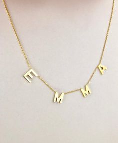 Name Necklace, Initial Necklace, Personalized Necklace, Bridesmaid Jewelry, Custom Name Necklace, Le Bleach Jeans, 14k Gold Initial Necklace, Name Plate Necklace, Bridesmaids Gift Sets, Blue Sapphire Necklace, Gold Letter Necklace, Necklace Name, Name Necklaces, Gold Girl