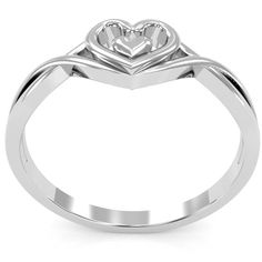 Simple and charming, crafted in 14k solid white gold heart-in-heart love ring will not break the bank but will surely deliver a message to that special someone. Twisted shank design presents elegantly on a finger.All of our products are available in 925 Sterling Silver, Solid 10k/14k/18k Yellow/White/Rose gold. We also offer other(unlisted) gemstones and custom stone combinations like center stone surrounded by color stones. If your item in a specific metal color/purity or gemstone is not listed Elegant Sterling Silver Stackable Rings With Open Heart, Heart-shaped Promise Ring With Polished Finish, Classic Heart-shaped Stackable Promise Rings, Solitaire Heart Ring For Anniversary, Fine Jewelry Heart Solitaire Ring For Anniversary, Valentine's Day White Gold Diamond Ring, Heart Shaped Diamond Ring For Valentine's Day, Valentine's Day Couple Rings In White Gold Sterling Silver, Classic Promise Rings For Valentine's Day