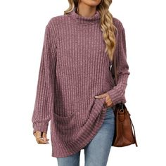 Women Sweaters Casual Turtleneck Long Sleeve Pullover Stylish for Fall And Winter This tunic sweater has comfortable materials and side pocket, It can dressy perfect all-purpose style clothing for your wardrobe. This fall long sleeve top is lightweight and has a comfortable Fabric that is comfortable and wram in cold weather. This woman tunic top is specially designed for you who enjoy the daily life. Product Details Women sweaters fall fashion long sleeve pullover clothing for business, school High Neck Tops, Tunic Tops For Leggings, Sweaters Fall, Tops For Women Casual, Casual Turtleneck, Loose Fit Sweater, Tunic Tops Casual, Trendy Sweaters, Ladies Turtleneck Sweaters