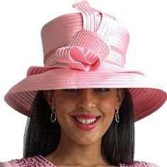 Introducing the Lily And Taylor H1008-PNK Church Hat, an exquisite piece of fashion designed for those who appreciate a combination of elegance and tradition. This charming hat is the perfect accessory for a variety of occasions, from Sunday services to weddings, and any event where making a distinguished impression is desired. Crafted from premium materials, this church hat boasts a lovely pink hue that exudes warmth and femininity. The satin finish on the fabric offers a subtle sheen that catc Chic Spring Hat With Structured Crown, Adjustable Costume Hats For Races, Spring Church Hat With High Crown, Evening Costume Hats With Flat Brim, Formal Spring Hat With Flat Brim, Flat Brim Costume Hats For Evening, Spring Formal Flat Brim Hat, Classic Pink Wide Brim Hat, Formal Flat Brim Hat For Spring