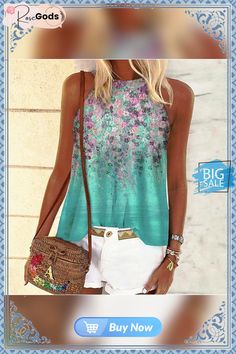 Floral-print Floral Spaghetti Casual Tops Blue Printed Tank Top For Summer, Summer Fashion Print Multicolor Tops, Summer Multicolor Fashion Print Tops, Multicolor Fashion Print Summer Tops, Blue Watercolor Print Tops For Summer, Blue Watercolor Print Tops For Spring, Multicolor Fashion Print Tops For Summer, Blue Watercolor Print Top For Spring, Spring Floral Print Multicolor Tank Top