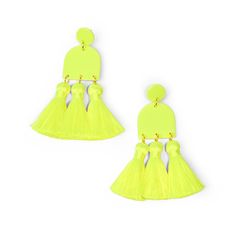 two pairs of neon yellow earrings with tassels