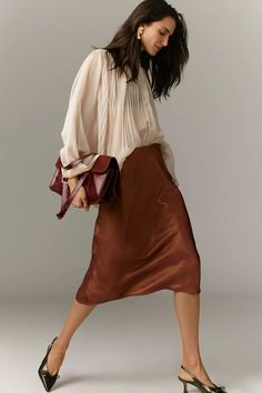 The Tilda Slip Skirt: Shine Edition | Anthropologie Slip Skirt Outfit, Anthro Style, Satin Short, Simply Chic, Slip Skirt, Skirt Outfit, Trendy Clothes For Women, Lovely Dresses, Bottom Clothes