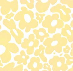 a yellow and white wallpaper with small flowers on the bottom half of it's surface