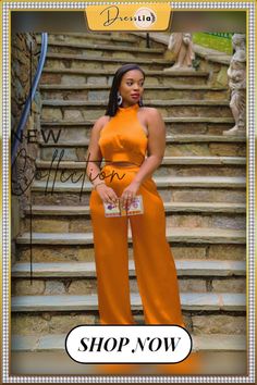 Summer Solid Color Sleeveless Halter Bandage Backless Crop Tops Wide Leg Pants Two Piece Set Backless Crop Top, Two Piece Set, Two Piece Sets, Ladies Tops Fashion, Two Pieces, Leg Pants, Wide Leg Pants, Pants Set, Wide Leg