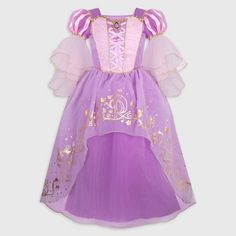 They'll be chasing down a daydream in this multi-layered Rapunzel costume. Featuring a laced corset, sequined trims, and draped medieval sleeves, this playtime dress dazzles with storytelling details like the gold foil lanterns and an ornate ''R.'' Full length and hip height tulle layers create fullness. Cameo with gem. Genuine, Original, Authentic Disney Store Product. Family Disneybound, Rapunzel Dress Kids, Medieval Sleeves, Store Target, Tangled Costume, Rapunzel Costume, Disney Princess Costumes, Tangled Birthday, Rapunzel Dress