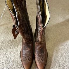 These Are Brand New Size 9 And Brown. Absolutely Nothing Wrong With Them! Western Style Boots With Cushioned Footbed, Western Style Closed Toe Boots With Cushioned Footbed, Western Style Cushioned Closed Toe Boots, Western Boots With Cushioned Footbed, Western Boots With Cushioned Footbed And Snip Toe, Roper Cowboy Boots, Justin Cowboy Boots, Buffalo Boots, Justin Boots Womens