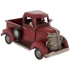 an old red truck is shown on a white background