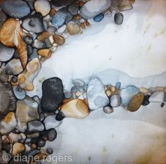 an abstract painting of rocks and shells