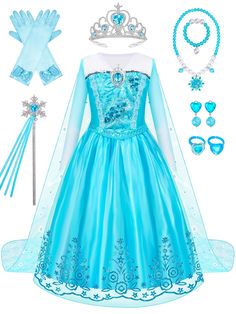 PRICES MAY VARY. Complete Princess Ensemble: This captivating blue princess dress set includes a gorgeously detailed gown with a chest jewelry, an elegant flowing cape, and a complete set of accessories featuring a tiara, wand, necklace, earclips, ring, and gloves, offering a full princess look Design Details: The princess costume is beautifully designed with sequins and blue jewel on the chest, enhancing its royal appeal. The skirt features layers of soft mesh with a delicate floral pattern alo Toddler Dress Up, Blue Princess Dress, Sequin Costume, Chest Jewelry, Toddler Princess Dress, Curvy Casual Outfits, Girls Princess Dress, Princess Halloween Costume, Halloween Birthday Party