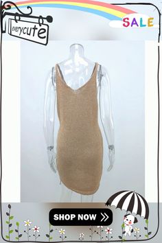 Khaki Knit Side Drawstring Tank Beach Dress Knit V-neck Mini Dress For The Beach, Casual Beach Dress With Spaghetti Straps For Party, Beach V-neck Knit Mini Dress, Summer Knit Dresses With Spaghetti Straps, Knit Spaghetti Strap Summer Dress, Knit V-neck Mini Dress For Vacation, Summer Vacation Knit Mini Dress, Knit Mini Dress For Summer Vacation, Summer Knit Mini Dress For Vacation