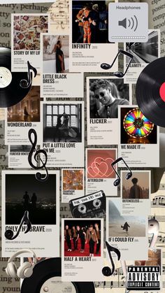 a collage of various music related items