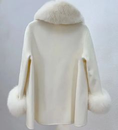 Women's Brand New Cream Cashmere Wool Cape Cloak Jacket with Fox Fur 🔥 | eBay White Wool Long Coat, Winter White Wool Long Coat, Winter White Long Coat, Elegant Winter Cardigan With Lapel Collar, Cream Wool Long Sleeve Outerwear, Luxury Winter White Outerwear For Winter, Winter White Long Pea Coat, Fitted Winter White Wool Outerwear, Chic Long-sleeve Wool Coat In Winter White