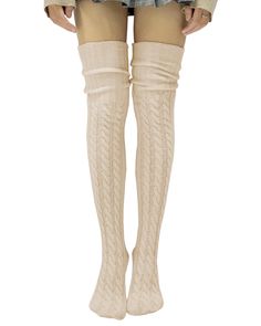 PRICES MAY VARY. Our thigh high socks are made of high-quality soft Arctic Fleece/Polyester fibres, it is very soft, stretchy, lightweight and skin-friendly. One Size Fit Most. Total length 34", Suggested Women Shoe Size: 5 - 10. As the thigh socks for women keep elastic, general sizes wearing S - M - L are suggested for the best fit. High elastic, multi colors available, this long leg socks make your legs more slender and attractive, easy to match with kinds of uniforms, shorts, Make you look m Fitted Knitted Thigh-high Stockings, Fitted Thigh-high Knitted Stockings, Knitted Thigh High Stockings, Stretch Cable Knit Knee-high Socks, White Over-the-knee Knee-high Socks For Winter, Fitted Thigh High Knitted Legwear, Fitted Thigh-high Knitted Legwear, Fitted Knitted Stockings For Fall, Fitted Cream Thigh-high Stockings