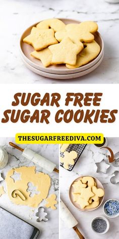 sugar free sugar cookies on a plate with cookie cutters and other ingredients to make them