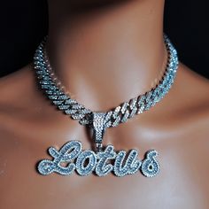 Name Choker, Bling Necklace, Custom Name Necklace, Cuban Chain, Party Jewelry, Prom Party, Script Font, Pricing Jewelry, Jewelry Party