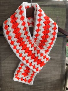 Handmade orange and white scarf Casual White Scarves, One Size White Scarves For Spring, White One Size Scarves For Spring, White Scarves One Size For Spring, White One-size Scarves For Spring, White One-size Scarf For Spring, Casual Orange Scarves For Fall, Casual Orange Scarf For Fall, Handmade White Scarves For Spring