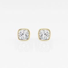 1 ctw Cushion Lab Grown Diamond Bezel Set Solitaire Stud Earrings - Grownbrilliance Luxury Bezel Set Fine Jewelry Earrings, Luxury Diamond Earrings With Cushion Cut And Accents, Cushion Cut Diamond Luxury Earrings, Elegant Cushion Cut Yellow Gold Earrings, Elegant Cushion Cut Diamond Earrings With Brilliant Finish, Cushion Cut Diamond Earrings For Anniversary, Luxury Cushion Cut Diamond Earrings For Gift, Luxury Bezel Set Earrings As Gift, Luxury Bezel Set Earrings For Gift