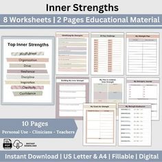 Inner Strength Worksheets - the perfect therapy resource for fostering personal growth!  These therapy worksheets are designed to provide anxiety relief and enhance coping skills in a strengths-based approach.  Delve into exercises that promote self-awareness and empower you to navigate life's challenges with a growth mindset in our Internal Family Systems focused worksheets. Whether you're utilizing these worksheets in the comfort of your home or within a therapist office, they offer a valuable tool for self-reflection and personal development. INCLUDED My Strength Plan  30 Day ChallengeIdentifying My StrengthsMy Strength EvaluationBuilding My Inner Strength100 StrengthsMy Plan to Achieve Inner StrengthTop Inner StrengthsMy Goals for StrengthMy Strengths Journal FEATURES Printable - just Internal Family Systems, Phd Life, Therapist Office, Family Systems, Mental Health Advocate, Therapy Worksheets, Spiritual Health, Navigating Life, Life Challenges