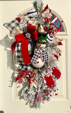 a christmas wreath hanging on the front door