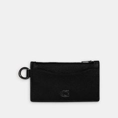 Crafted of scratch-resistant crossgrain leather detailed with our Signature hardware this case unzips to reveal an expandable pocket. A slim design that slips easily into pockets it holds five cards and other small essentials. Clip it to a bag or secure to a set of keys with the attached D-ring. | Coach Zip Card Case - Black Classic Card Holder With Key Clip For Daily Use, Classic Card Holder With Interior Key Chain For Travel, Classic Travel Card Holder With Interior Key Chain, Classic Coach Card Holder For Travel, Coach Wallets With Card Slots For Travel, Coach Rectangular Card Holder For Everyday, Coach Travel Card Holder, Black Card Holder With Key Clip For Travel, Coach Travel Coin Purse With Card Slots