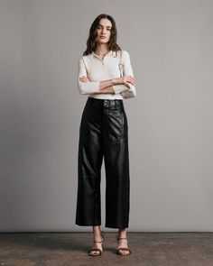 Buy the Dylan Leather Pant | rag & bone Chic Wide-leg Leather Pants For Workwear, Luxury Leather High-waisted Pants, Chic Straight Leg Leather Pants For Business Casual, Leather High-waisted Pants For Night Out, Classic Leather Pants For Night Out, High-waisted Leather Pants For Night Out, Chic Leather Straight Pants, Chic Leather Pants For Work, Luxury Wide Leg Leather Pants For Fall