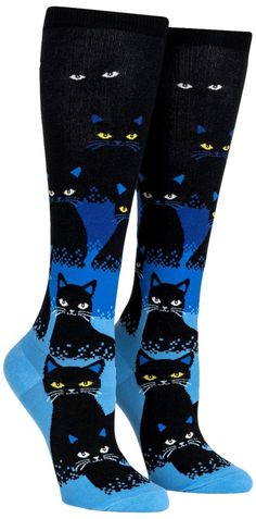 PRICES MAY VARY. Ultra soft, high-quality, knee high cat socks Approximately fits women's shoe size 5-10 Fun and funky cat socks, with reinforced 2-ply heel and toe Our threads are certified by OEKO-TEX Standard 100, which means we leave out harmful chemicals to keep your skin safe and happy STYLISH, COMFORTABLE, STRETCHY - Your toes will be cozy in these eye-catching, thick, comfy socks Cats in the Dark socks from Sock It To Me. Enjoy the glowing green feline stare of these very friendly and lu Cats In The Dark, Sloth Socks, Sock It To Me, Womens Knee High Socks, Sock Lovers, Comfy Socks, Cat Socks, Crazy Socks, Novelty Socks