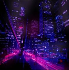 A blue, purple, and pink city lit up at night. Purple City, Neon Cyberpunk, Aesthetic Neon, Midnight City, Futuristic Aesthetic, Purple Vibe, New Retro Wave, Dark Purple Aesthetic